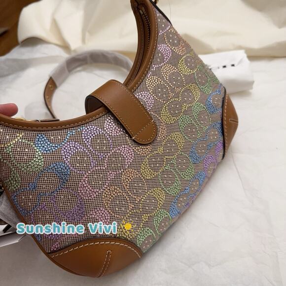 NWT Coach Hamptons Hobo Bag Shoulder Crystal Signature Jacquard Rainbow CCX16 - Picture 7 of 11